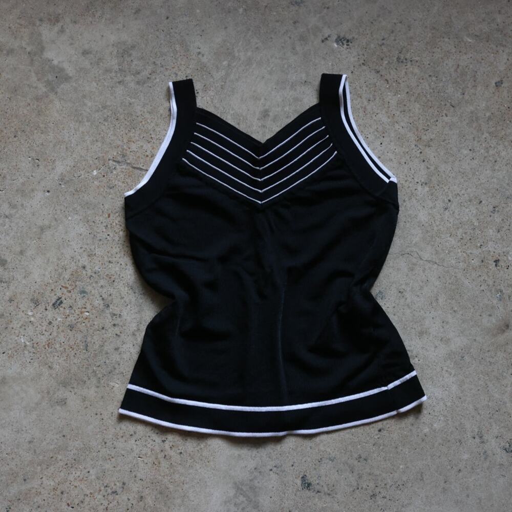 Jones New York Black and White Trim Knit Tank Y2K Stretch Top Small